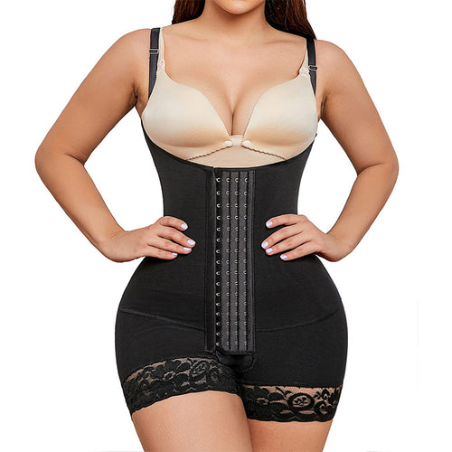 Fashion Couture tummy tuck shapewear jumpsuit with waist support and butt lift for body shaping and contouring.