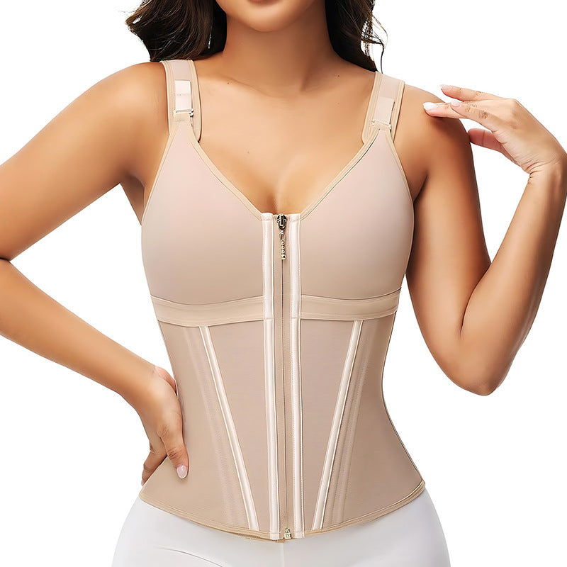 Fashion Couture mesh breathable shaping bra vest with steel bones, providing waist and bust support, shown on a mannequin.