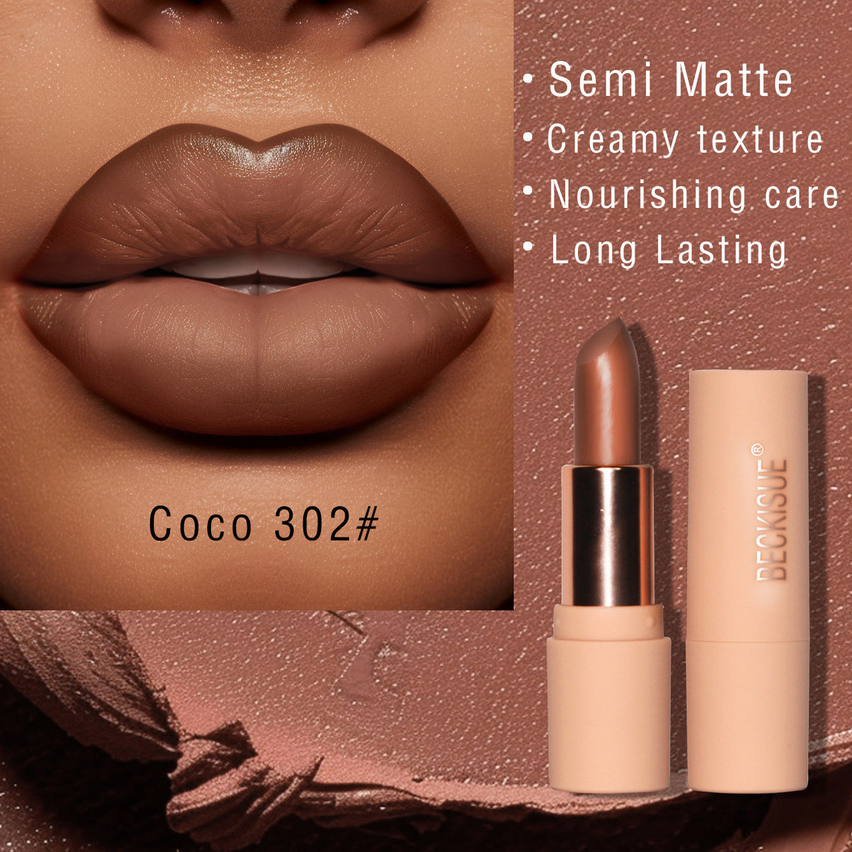 Nude Semi-Matte Lipstick – Long-Lasting Waterproof Formula | 12 Shades, 3.6g