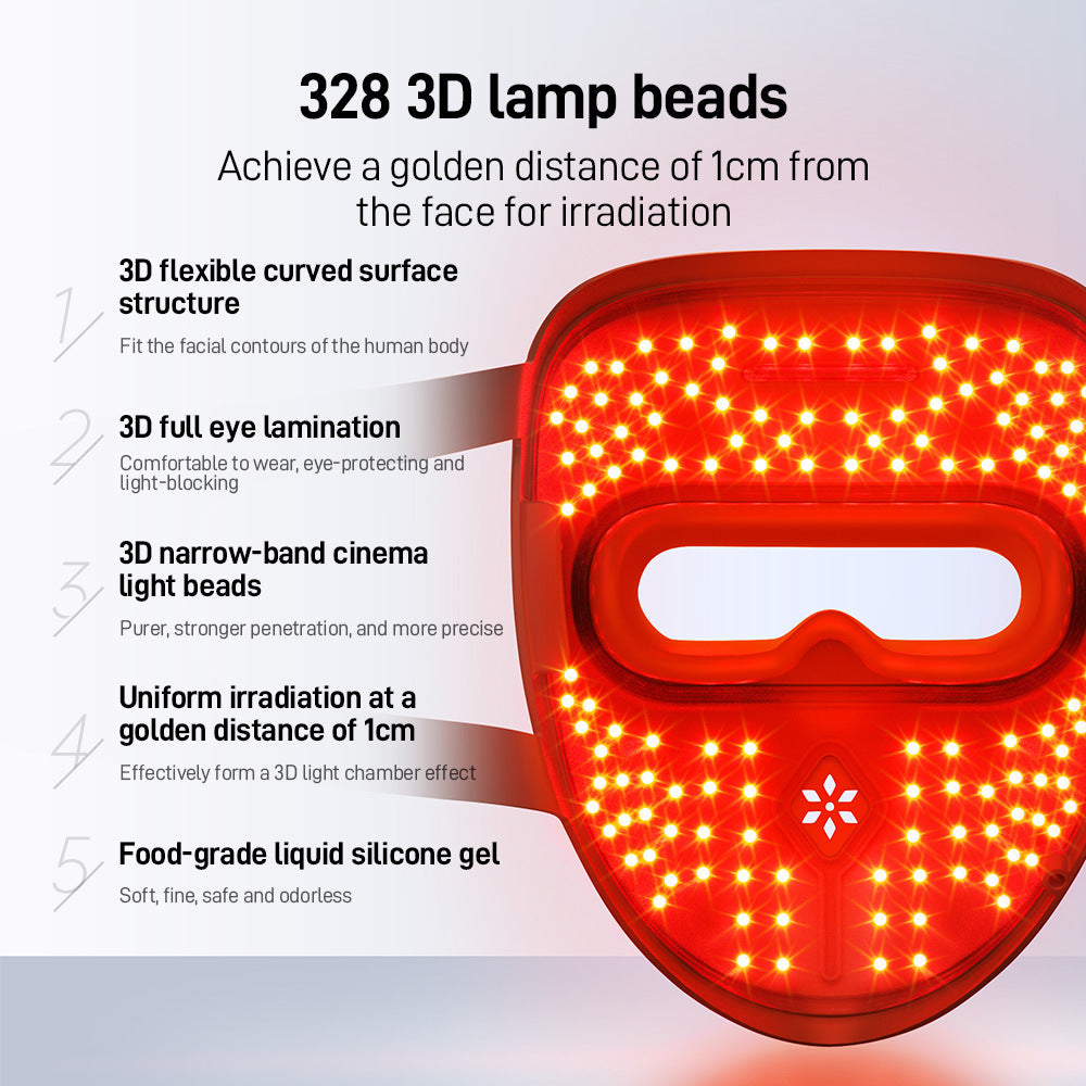 Fashion Couture LED light therapy face mask with red and blue lights for skin rejuvenation, designed for home wellness and skincare.