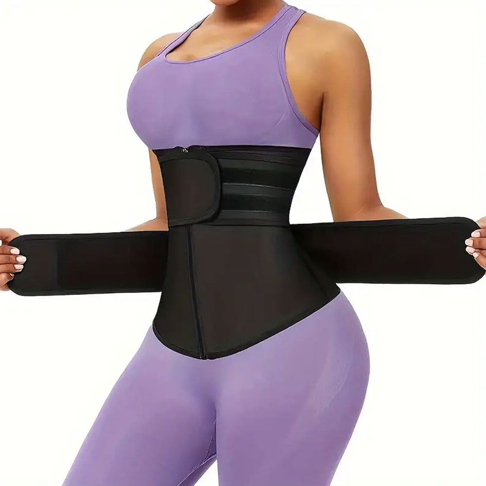 Fashion Couture waist trainer abdominal binder postpartum compression wrap with double belt, shapewear for tummy support and shaping.