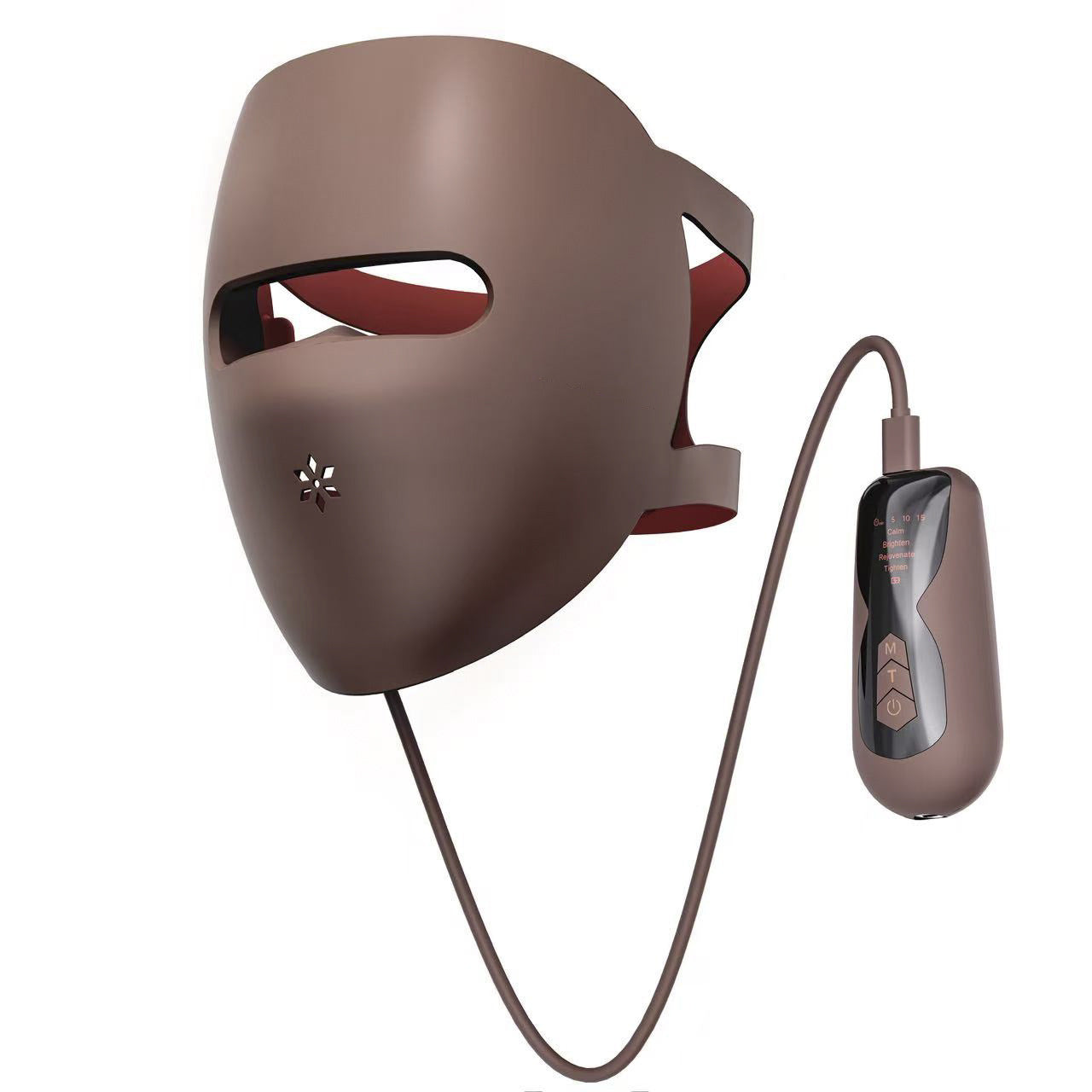 Fashion Couture LED light therapy face mask with red and blue lights for skin rejuvenation, designed for home wellness use.
