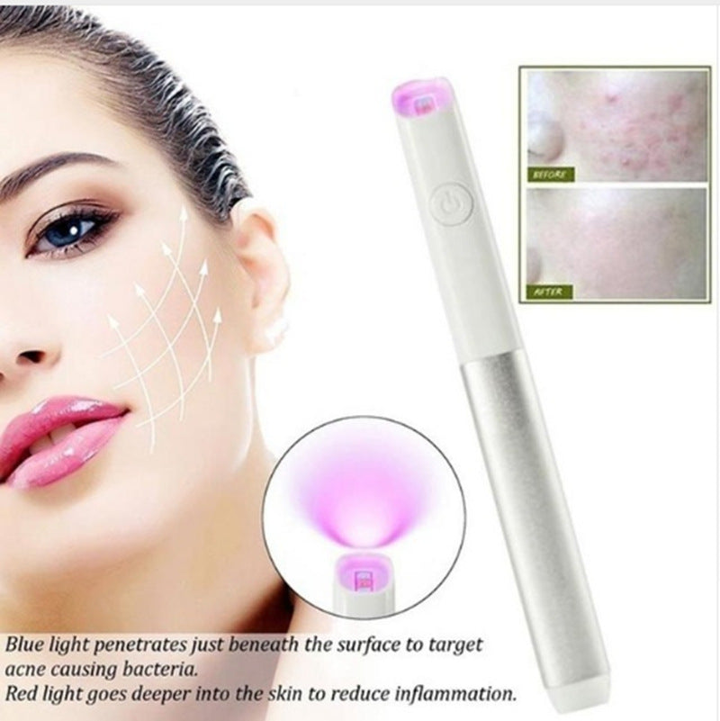 Fashion Couture LED Acne Treatment Pen with red and blue light therapy for clearer skin, shown with its sleek handheld design.
