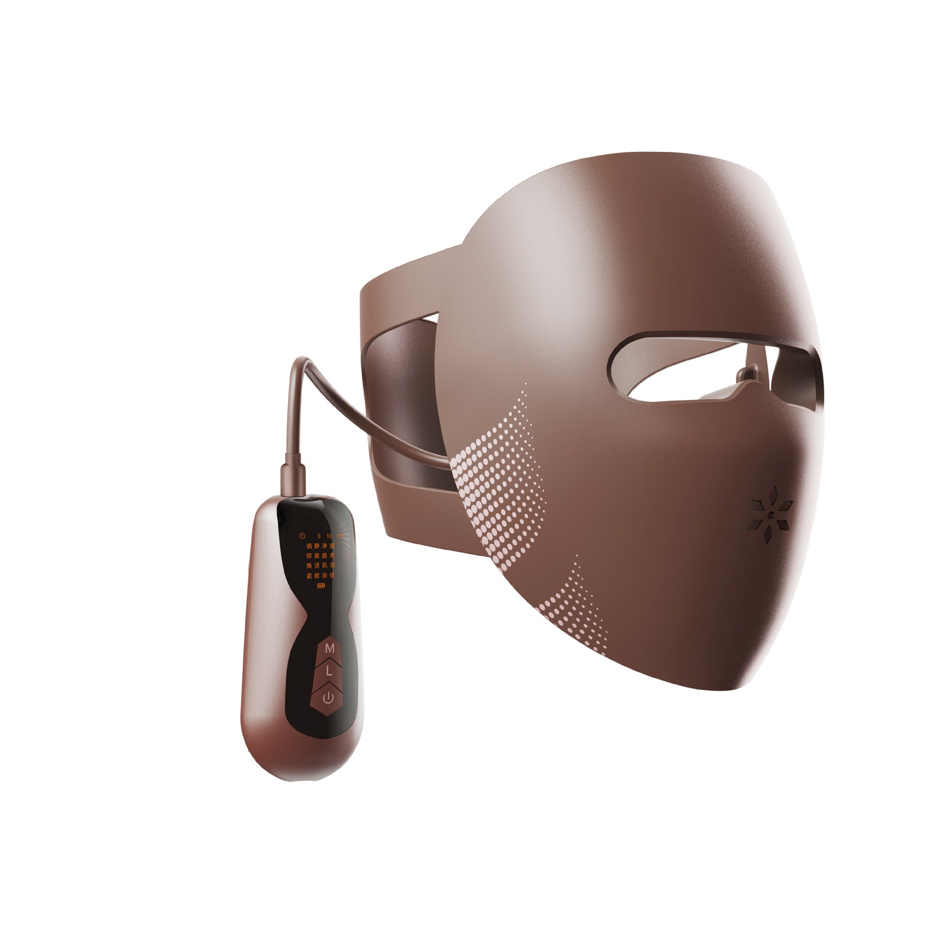 Fashion Couture LED Light Therapy Face Mask with red and blue lights for skin rejuvenation and at-home wellness treatment.