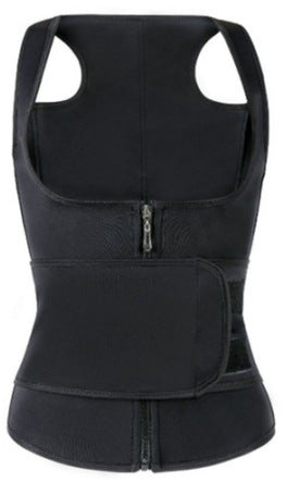 Fashion Couture waist trainer vest with adjustable belt, sweat-wicking shapewear for workout and body shaping.