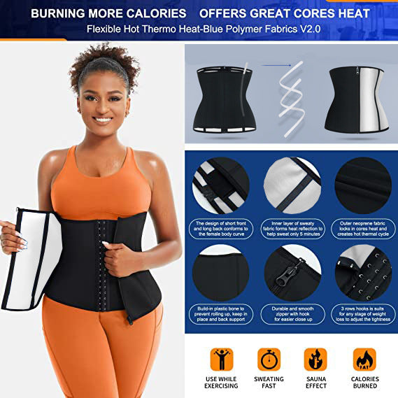 Fashion Couture neoprene waist trainer sweat belt for tummy control and core activation, showing a snug, black shapewear belt.