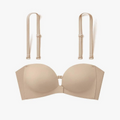 Beige bra and matching suspenders on a white background