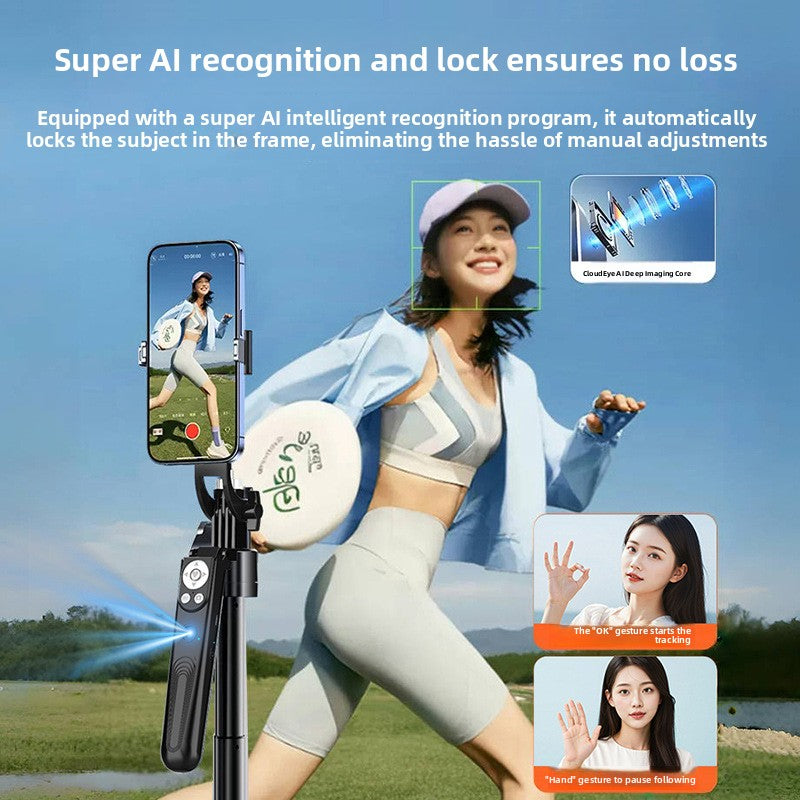 AI Face Tracking Selfie Stick with Bluetooth Remote & Fill Light | 360° Auto-Follow, Extends to 1.8m