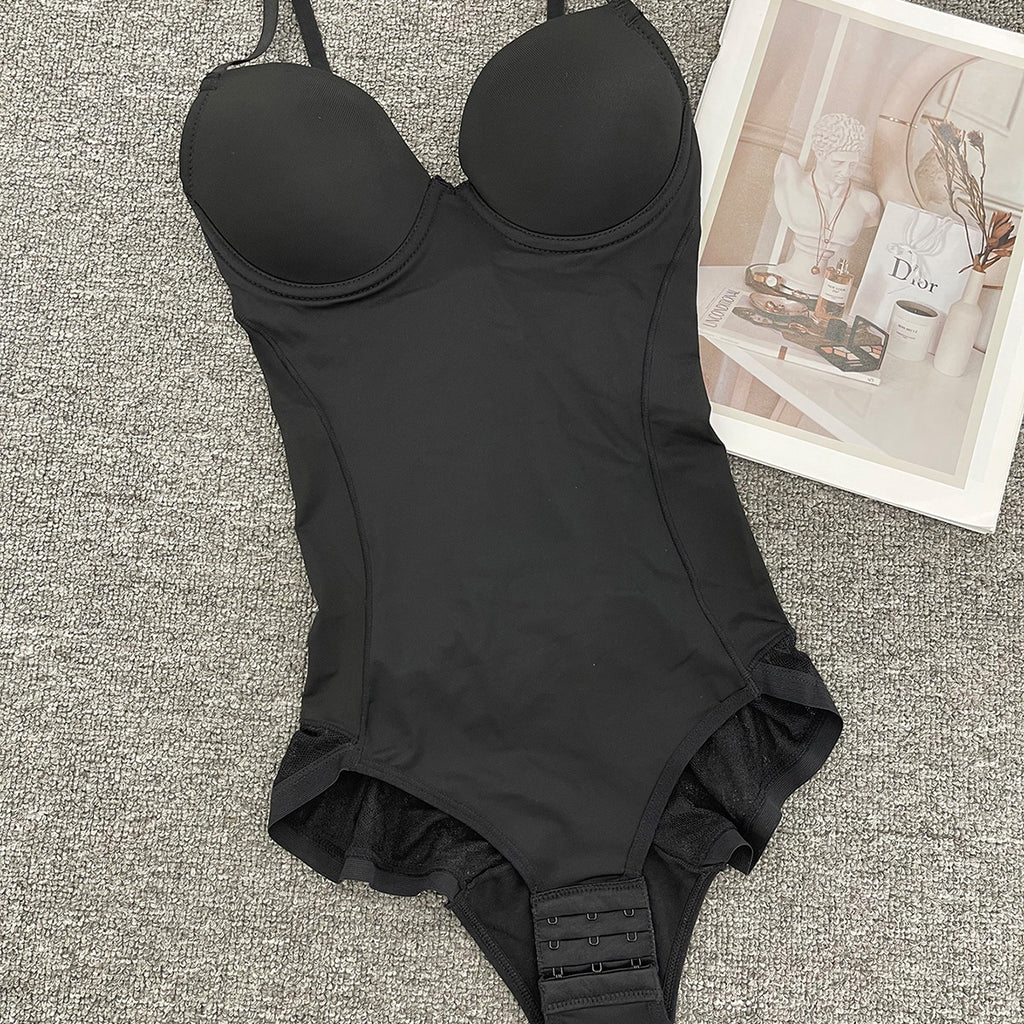 Fashion Couture seamless shapewear bodysuit with built-in bra, tummy control, and butt lift. Close-up of the sleek, supportive design.