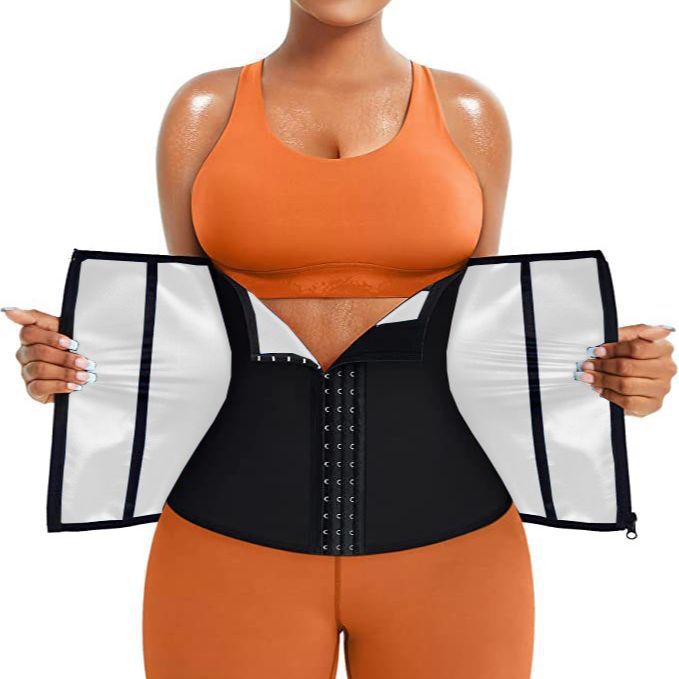 Fashion Couture neoprene waist trainer sweat belt for tummy control and core activation, shown on a model's waist.