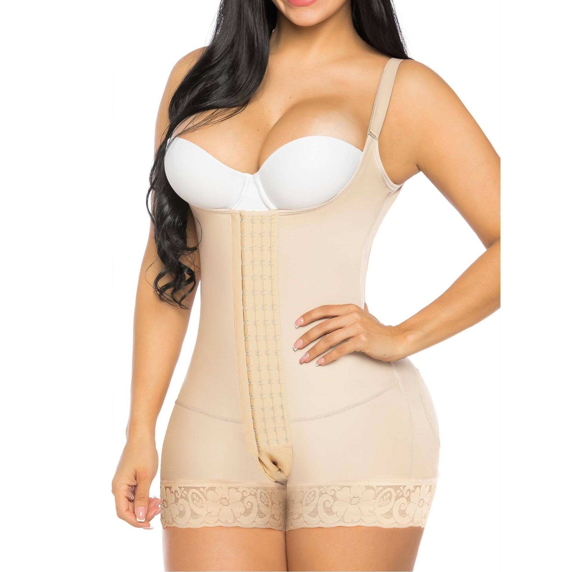 Fashion Couture tummy tuck shapewear jumpsuit with waist support and butt lift, designed for body shaping and contouring.
