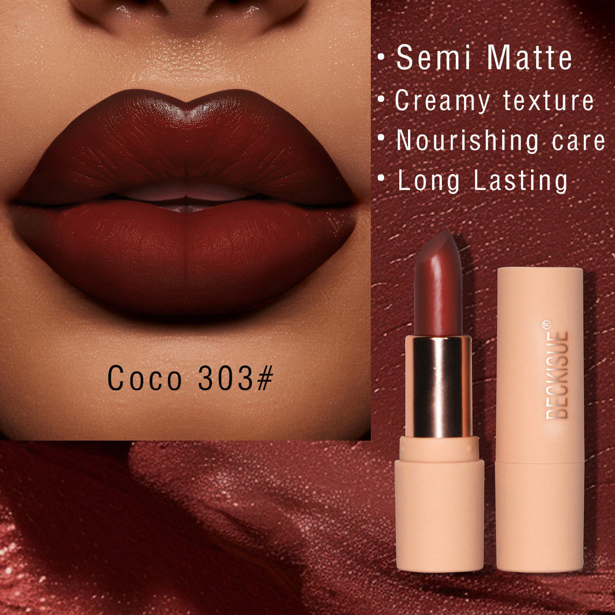 Nude Semi-Matte Lipstick – Long-Lasting Waterproof Formula | 12 Shades, 3.6g