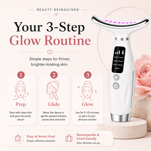 Fashion Couture 7-in-1 facial skin rejuvenator with EMS, LED light, and microcurrent for anti-aging skincare treatment.