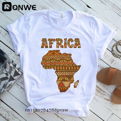 Africa Map Graphic Women T-shirts 2021 Summer Harajuku Female Tops Tee Girl White Printed Clothes Streetwear,Drop Ship - Fashion Couture