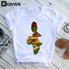 Africa Map Graphic Women T-shirts 2021 Summer Harajuku Female Tops Tee Girl White Printed Clothes Streetwear,Drop Ship - Fashion Couture