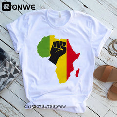 Africa Map Graphic Women T-shirts 2021 Summer Harajuku Female Tops Tee Girl White Printed Clothes Streetwear,Drop Ship - Fashion Couture