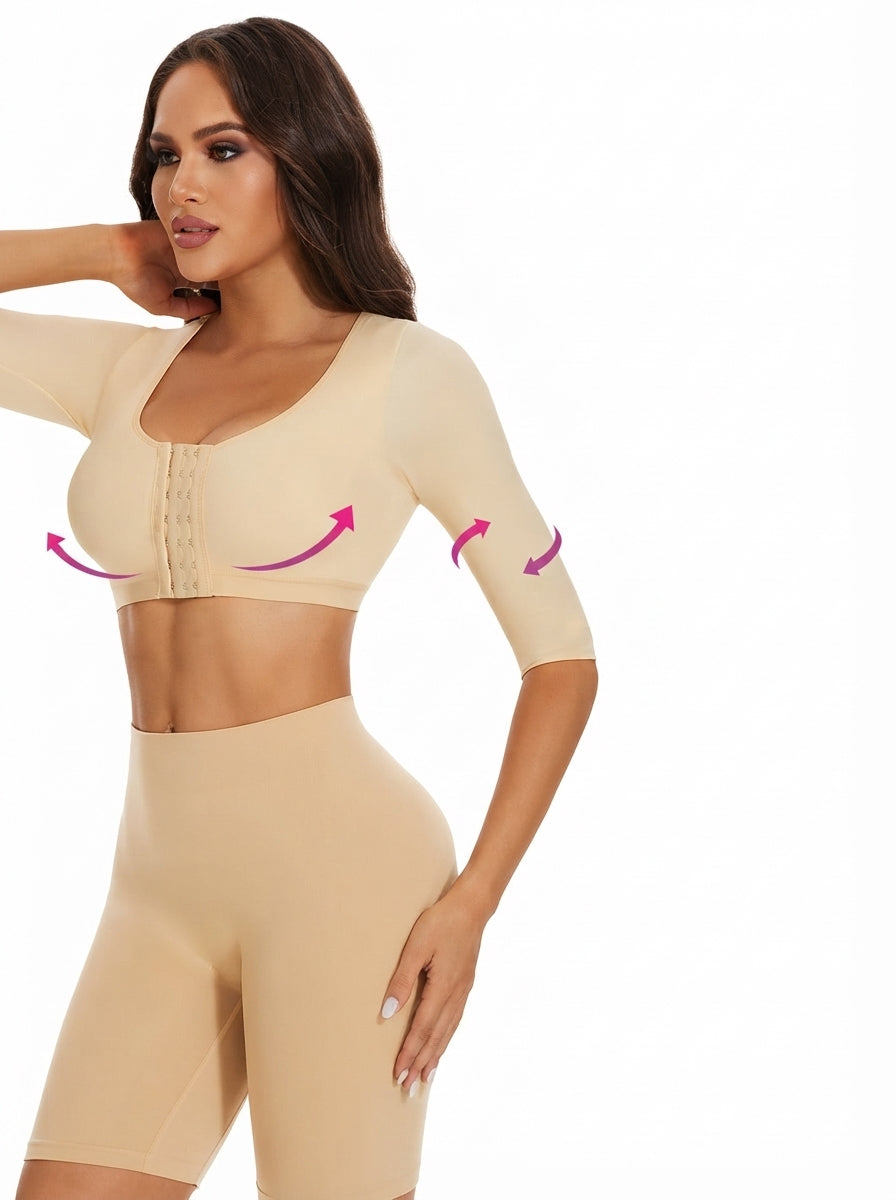 Women's upper arm compression shapewear top with bust support by Fashion Couture, shown on a white background.