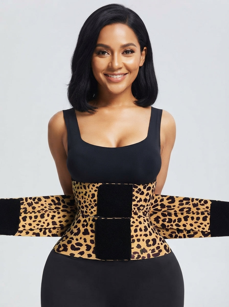 Fashion Couture elastic waist support belt worn by a smiling model, designed for gentle everyday shaping and wellness support.