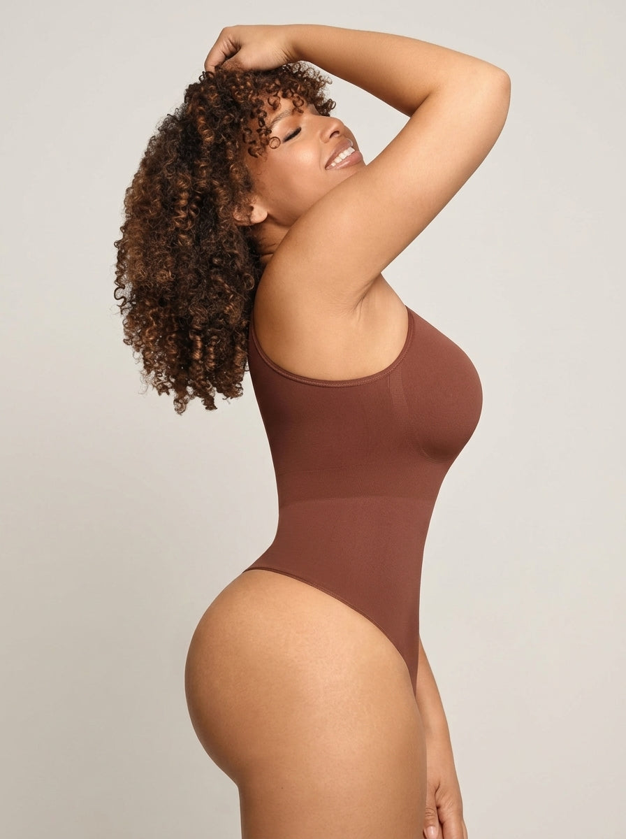 Fashion Couture seamless shapewear bodysuit with firm tummy control, no visible panty line, available in XS to 6XL.