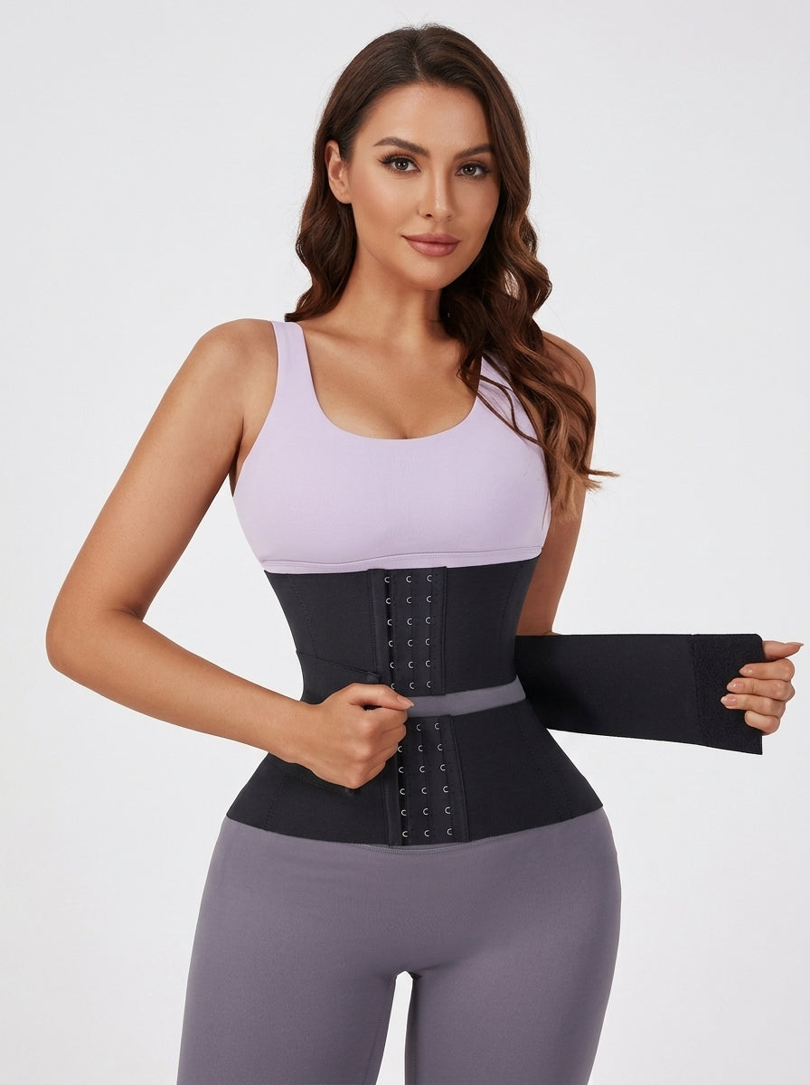 Fashion Couture waist trainer with tummy control and boning for waist shaping and support during fitness activities.