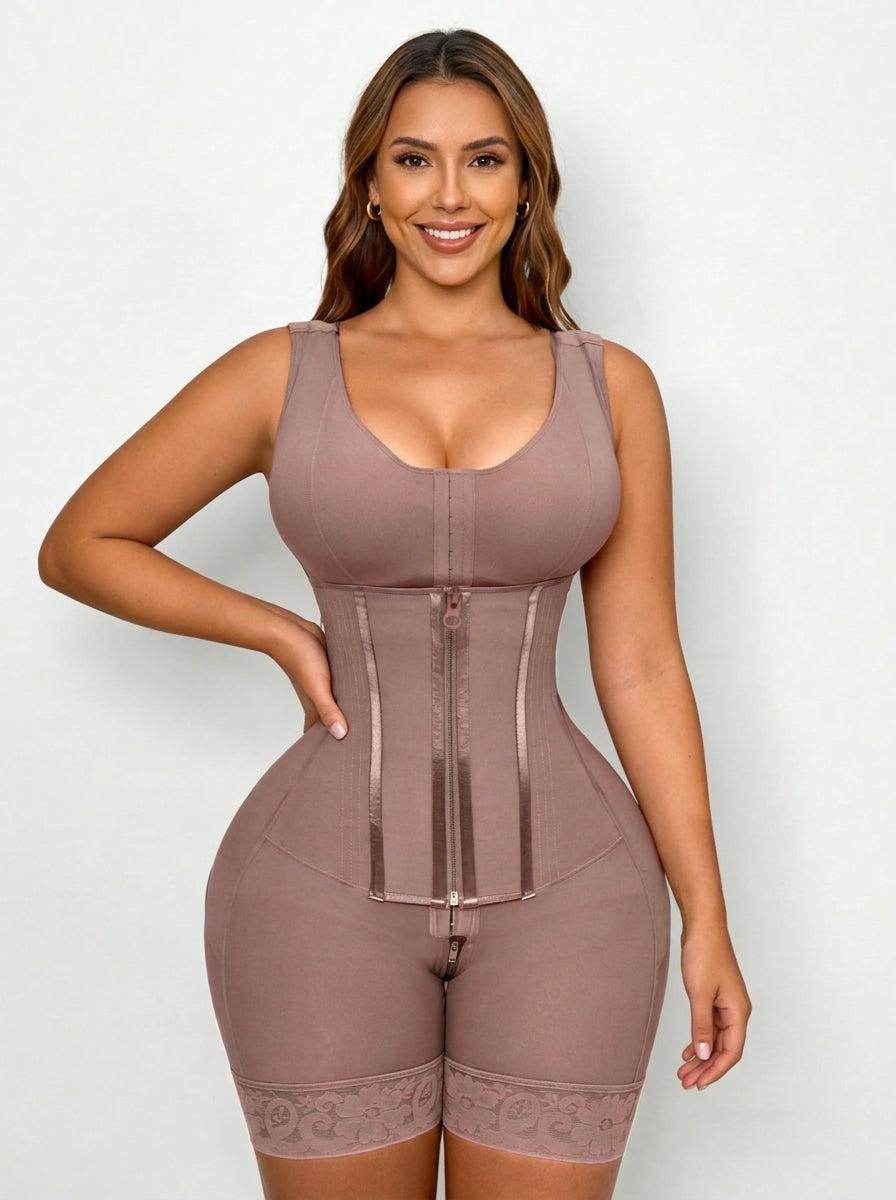 Fashion Couture Colombian-style faja bodysuit for women, featuring firm tummy control, butt lifting, and thigh slimming shapewear.