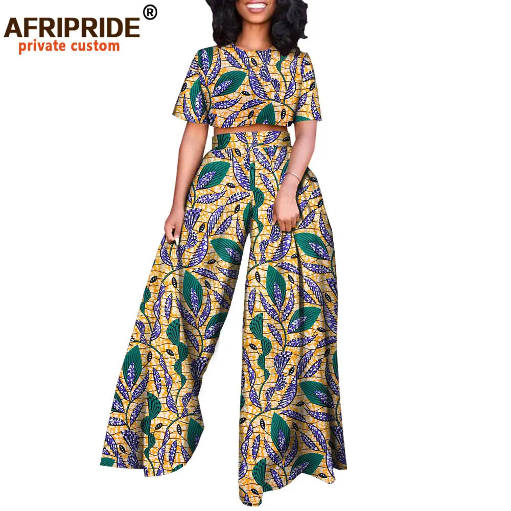 African 2 piece Set for Women Print Tops and Ankara Pants Dashiki Clothing Tracksuit Short Blouse Outfits Wax AFRIPRIDE A2026001 - Fashion Couture