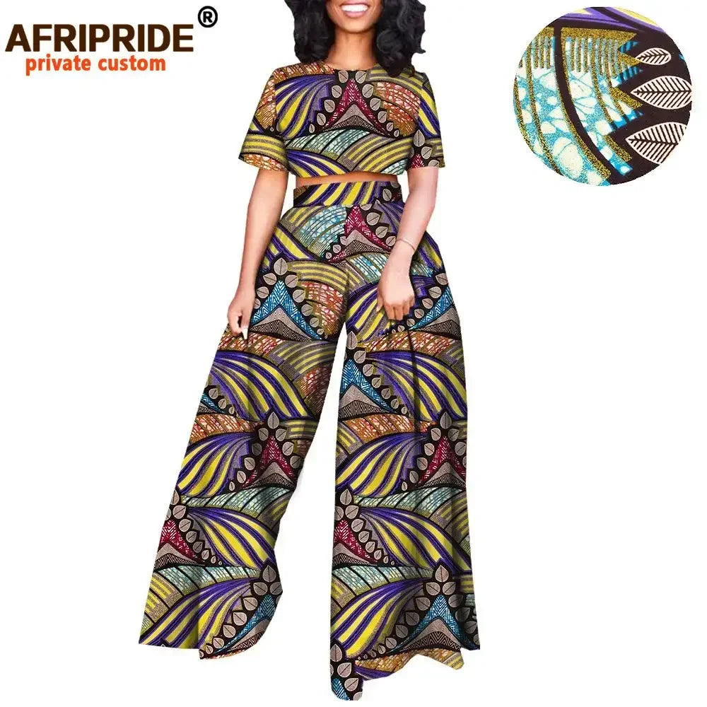 African 2 piece Set for Women Print Tops and Ankara Pants Dashiki Clothing Tracksuit Short Blouse Outfits Wax AFRIPRIDE A2026001 - Fashion Couture