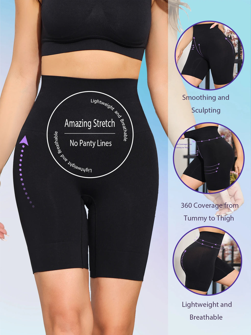 Black high-waisted shapewear shorts for invisible tummy control