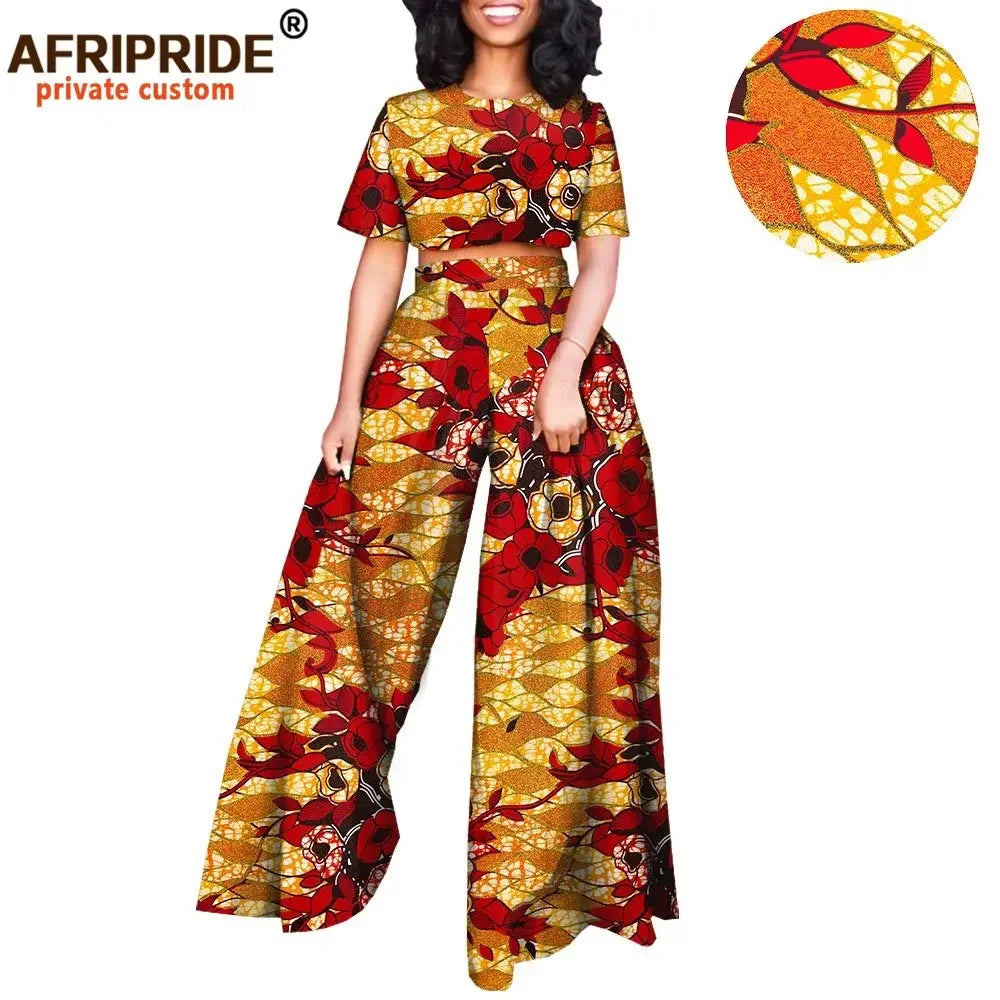 African 2 piece Set for Women Print Tops and Ankara Pants Dashiki Clothing Tracksuit Short Blouse Outfits Wax AFRIPRIDE A2026001 - Fashion Couture