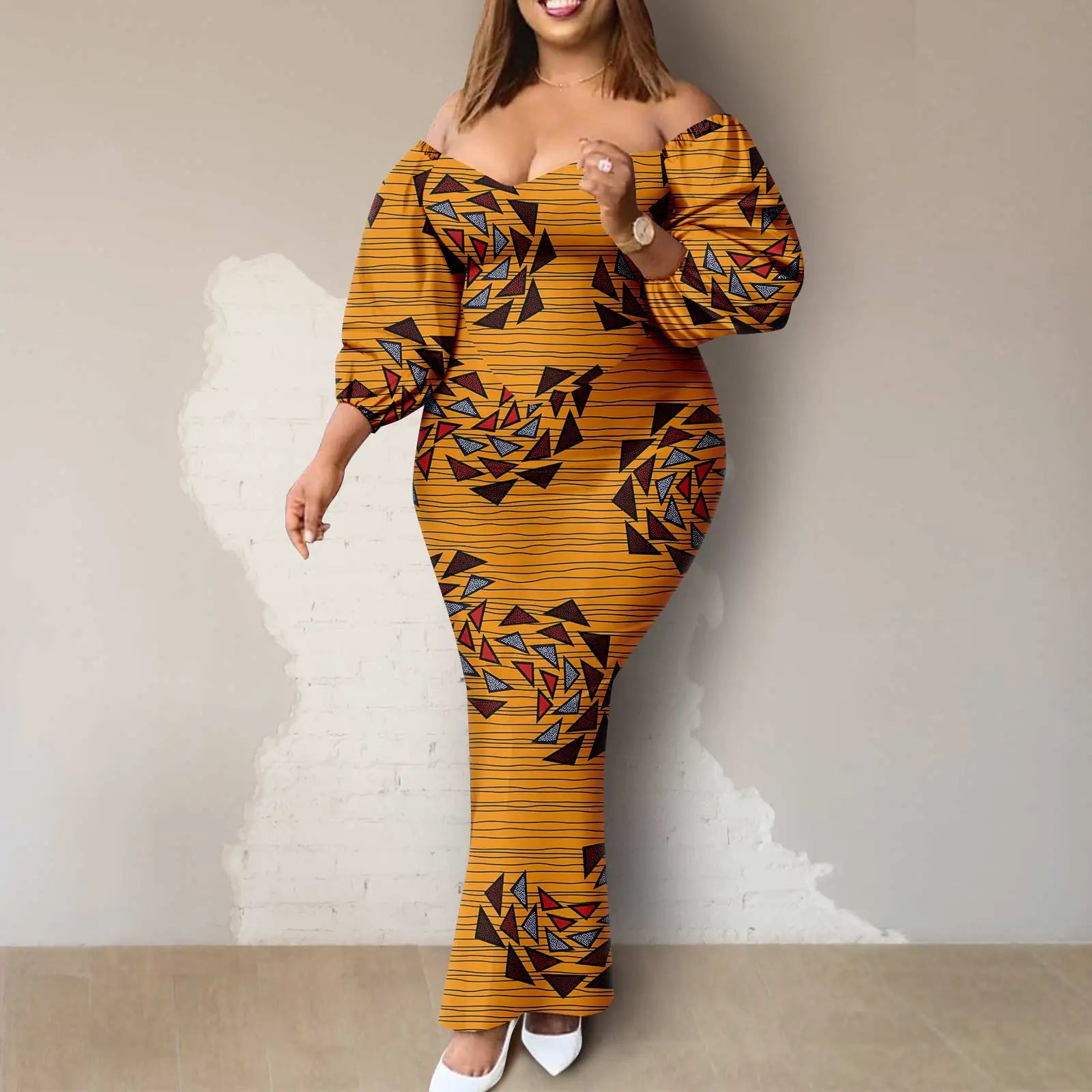 Afripride African Women Ankara Printed Fabric Dress Customized Loose Sexy Bubble Sleeve Dresses 2425027 - Fashion Couture