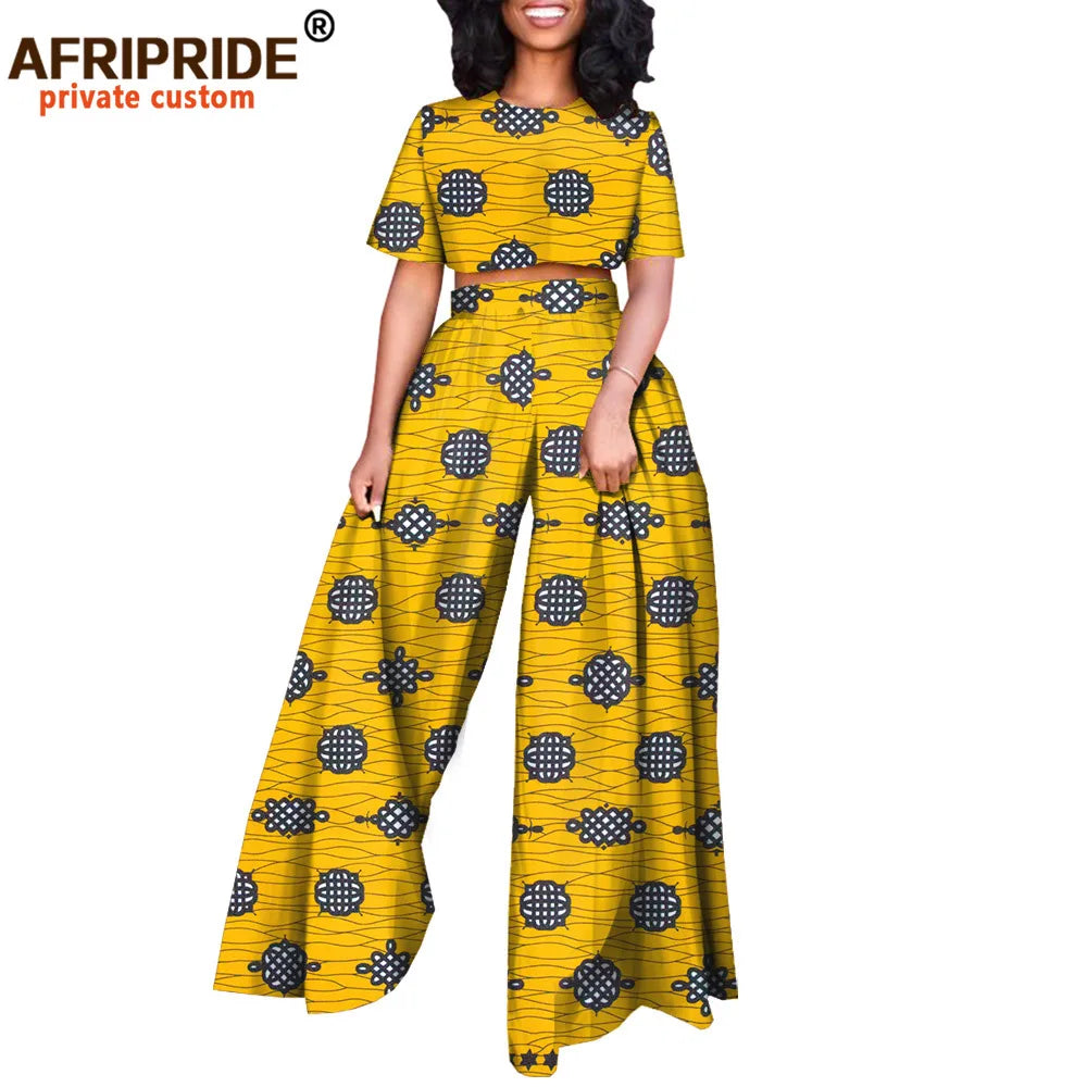 African 2 piece Set for Women Print Tops and Ankara Pants Dashiki Clothing Tracksuit Short Blouse Outfits Wax AFRIPRIDE A2026001 - Fashion Couture