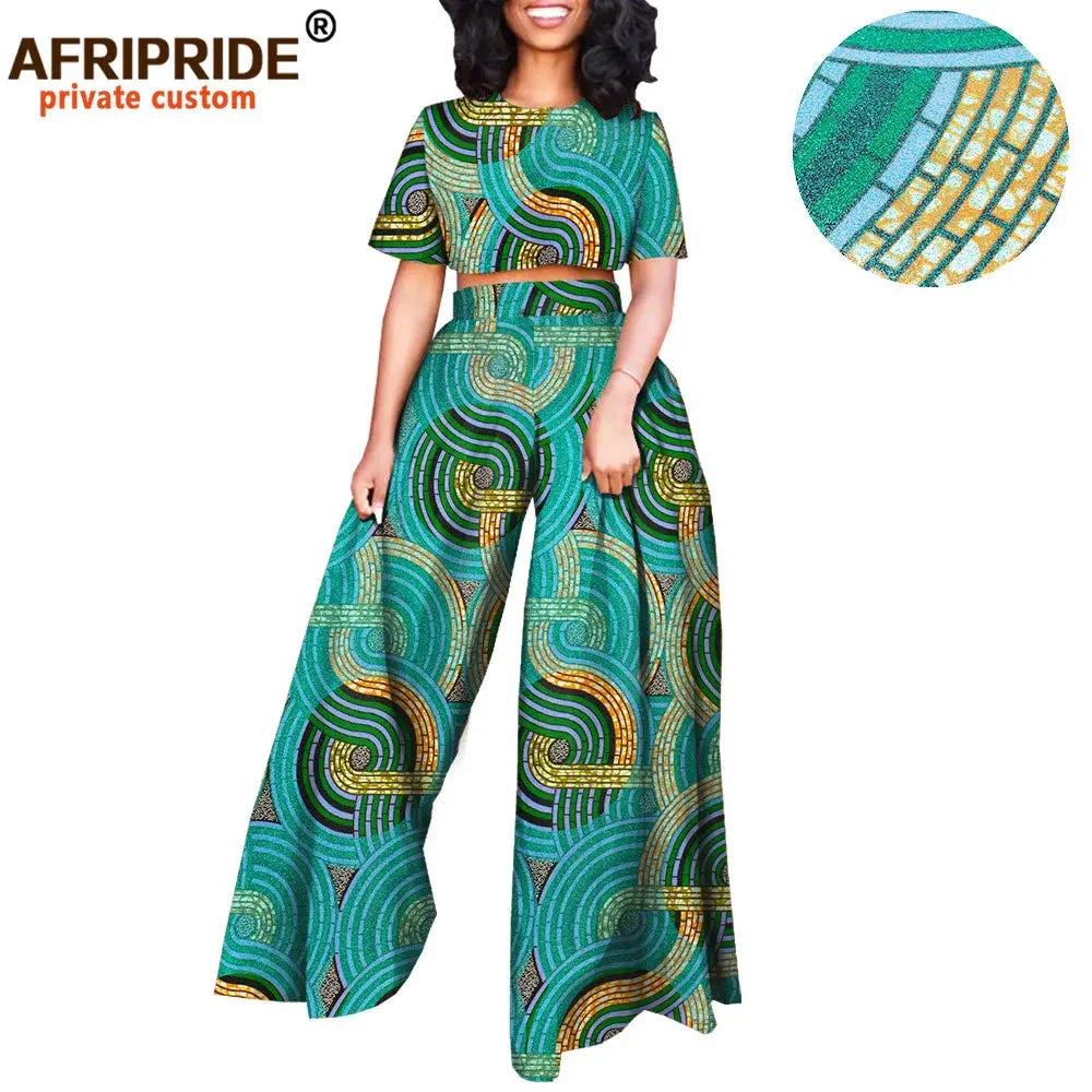 African 2 piece Set for Women Print Tops and Ankara Pants Dashiki Clothing Tracksuit Short Blouse Outfits Wax AFRIPRIDE A2026001 - Fashion Couture
