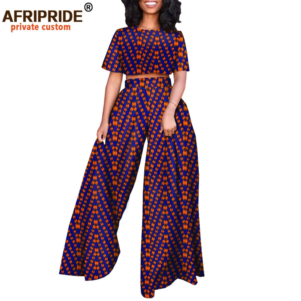African 2 piece Set for Women Print Tops and Ankara Pants Dashiki Clothing Tracksuit Short Blouse Outfits Wax AFRIPRIDE A2026001 - Fashion Couture