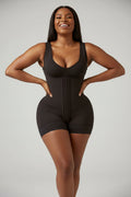 Close-up of the adjustable hook-and-eye closures on a firm compression body shaper