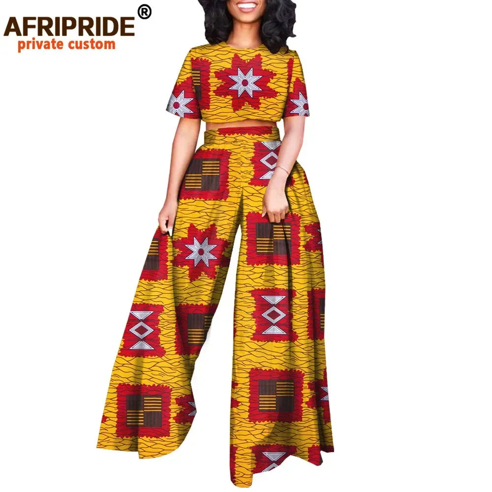 African 2 piece Set for Women Print Tops and Ankara Pants Dashiki Clothing Tracksuit Short Blouse Outfits Wax AFRIPRIDE A2026001 - Fashion Couture