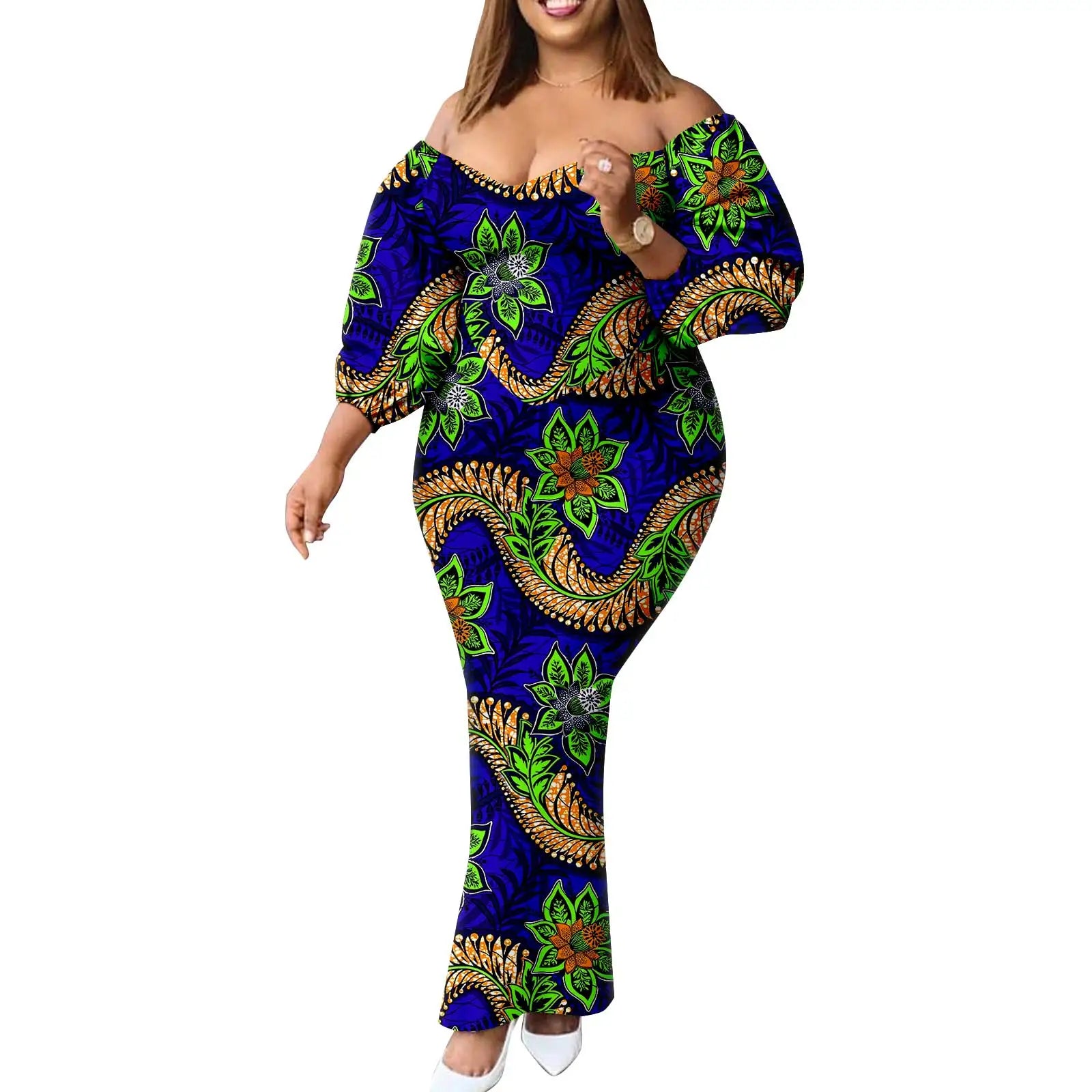 Afripride African Women Ankara Printed Fabric Dress Customized Loose Sexy Bubble Sleeve Dresses 2425027 - Fashion Couture
