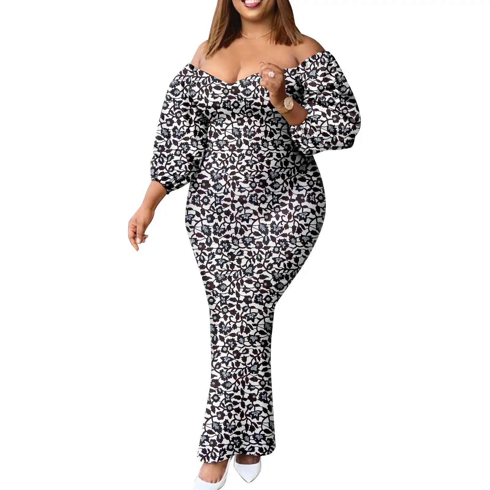 Afripride African Women Ankara Printed Fabric Dress Customized Loose Sexy Bubble Sleeve Dresses 2425027 - Fashion Couture