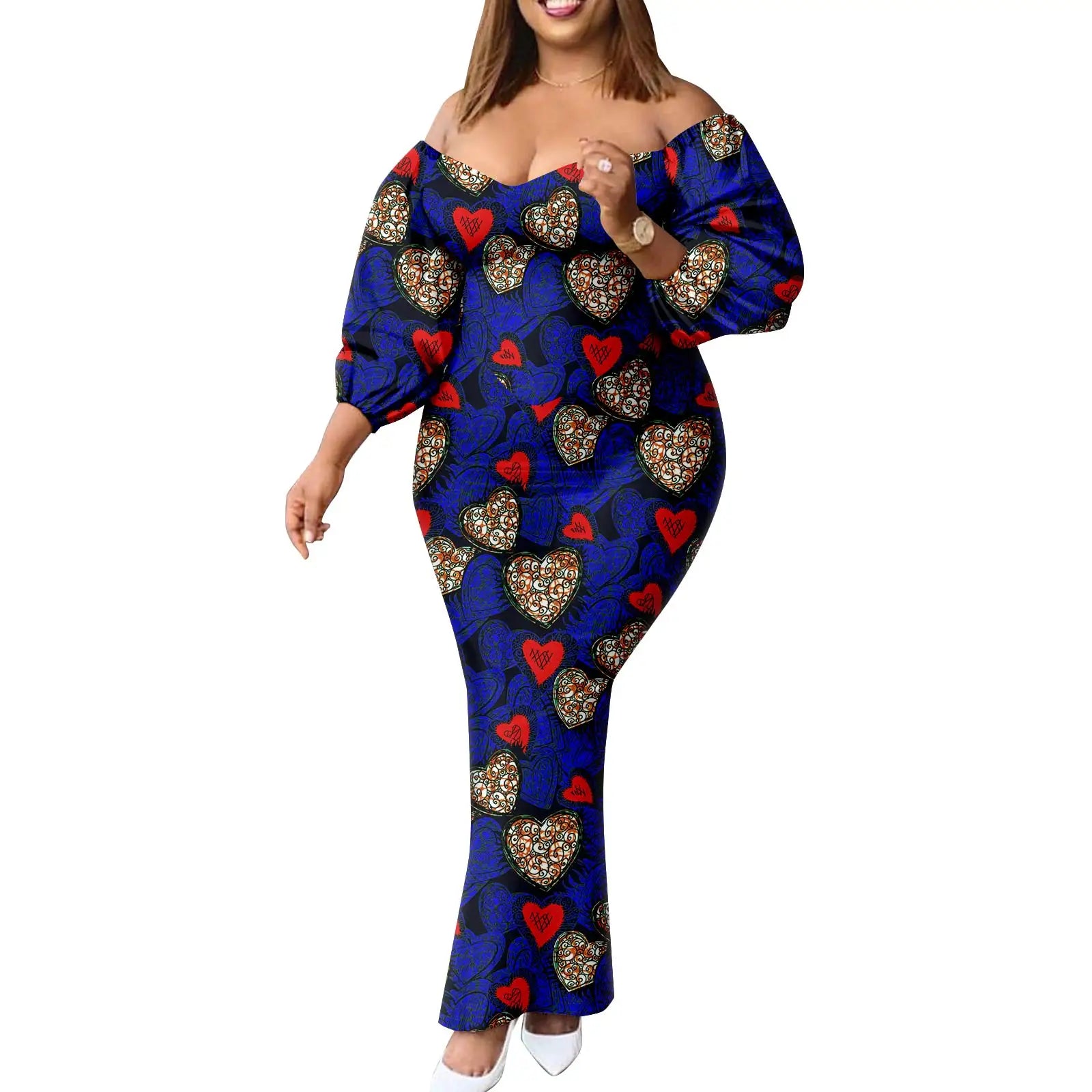 Afripride African Women Ankara Printed Fabric Dress Customized Loose Sexy Bubble Sleeve Dresses 2425027 - Fashion Couture