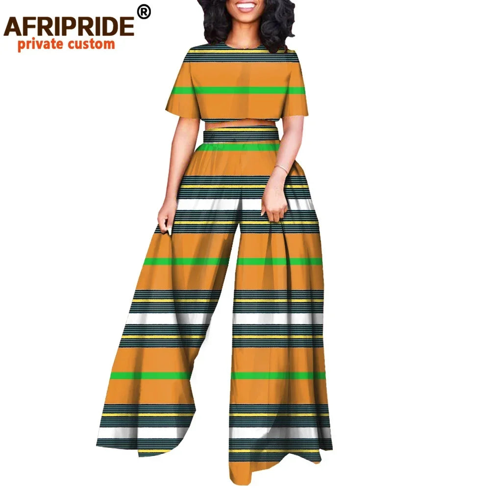 African 2 piece Set for Women Print Tops and Ankara Pants Dashiki Clothing Tracksuit Short Blouse Outfits Wax AFRIPRIDE A2026001 - Fashion Couture