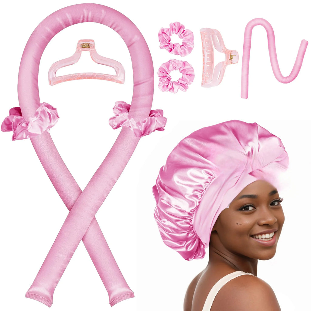 Heatless Curling Rod Headband Set – No Heat Hair Curler with Bonnet
