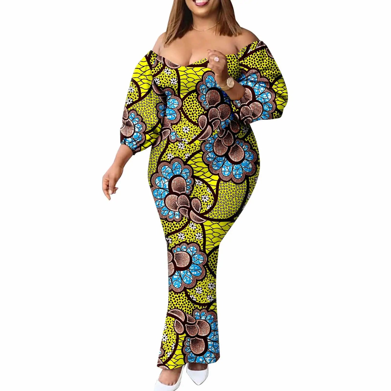 Afripride African Women Ankara Printed Fabric Dress Customized Loose Sexy Bubble Sleeve Dresses 2425027 - Fashion Couture