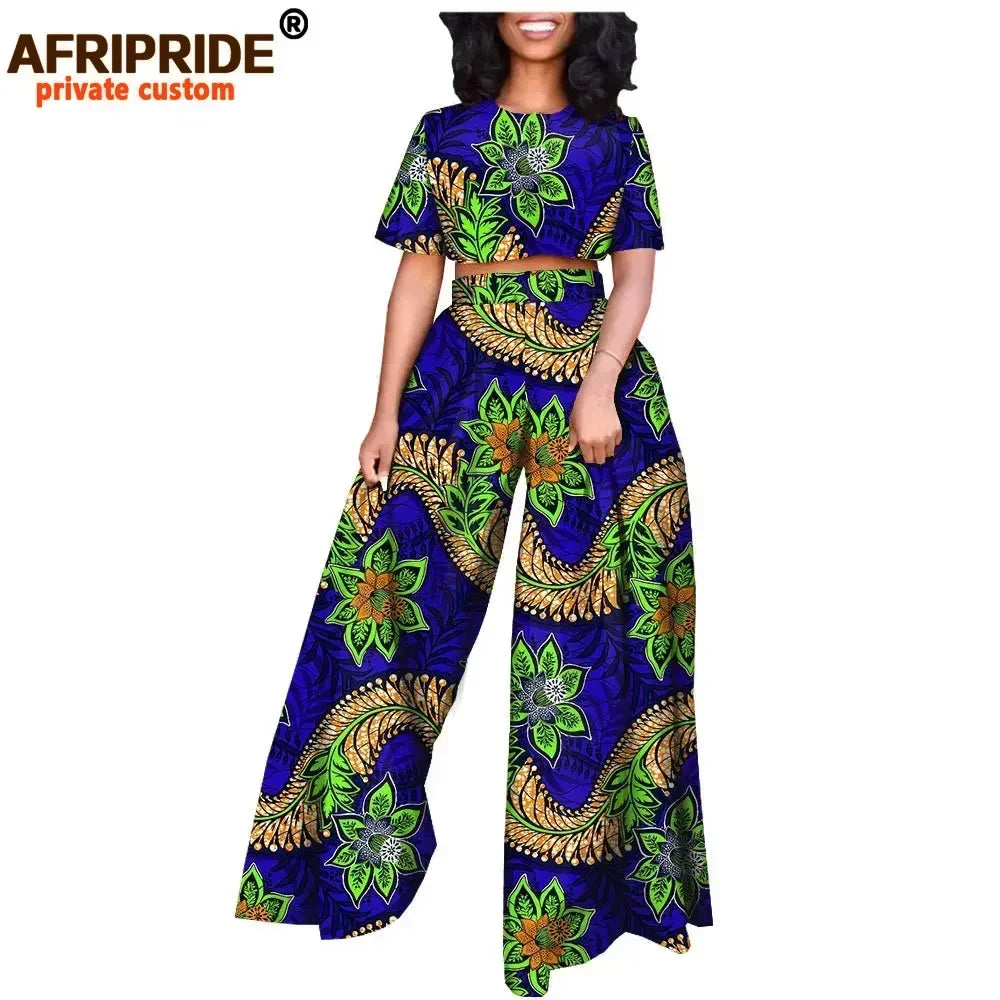 African 2 piece Set for Women Print Tops and Ankara Pants Dashiki Clothing Tracksuit Short Blouse Outfits Wax AFRIPRIDE A2026001 - Fashion Couture
