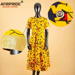 African Dresses for Women Short Sleeve High Waist Elegant Print Casual Outfits Midi Dress Dashiki Attire with Belt A2325003 - Fashion Couture