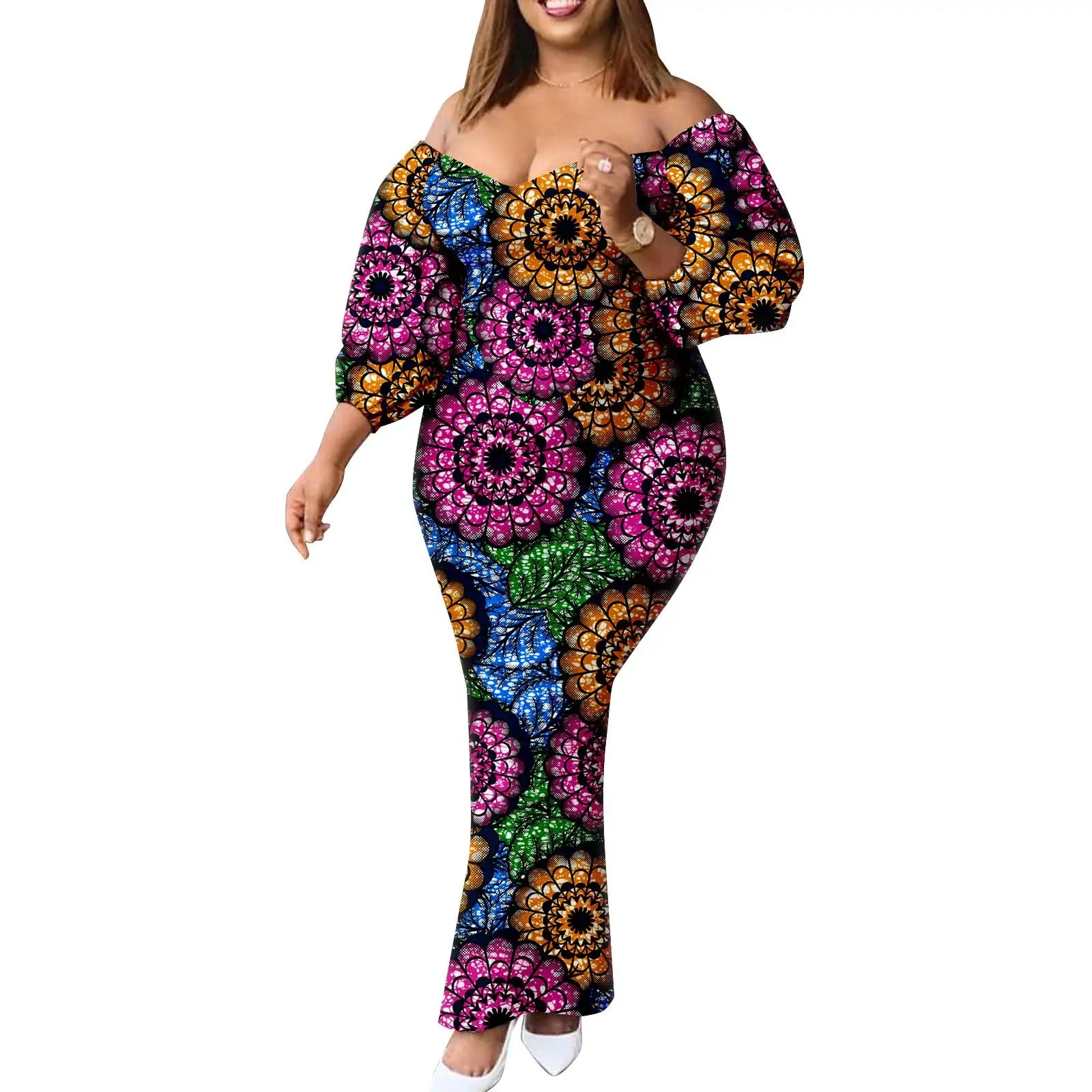 Afripride African Women Ankara Printed Fabric Dress Customized Loose Sexy Bubble Sleeve Dresses 2425027 - Fashion Couture