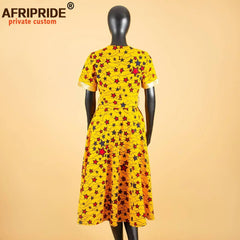 African Dresses for Women Short Sleeve High Waist Elegant Print Casual Outfits Midi Dress Dashiki Attire with Belt A2325003 - Fashion Couture
