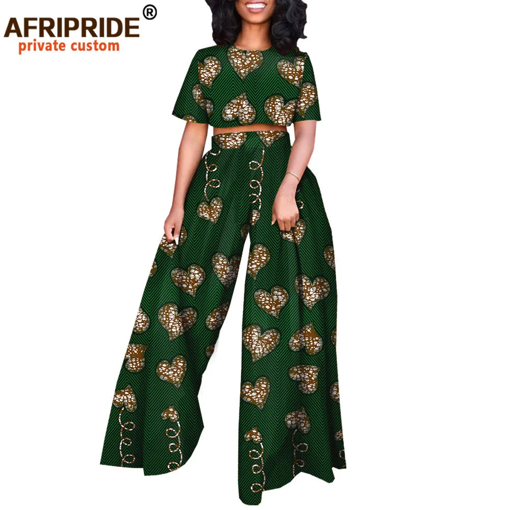 African 2 piece Set for Women Print Tops and Ankara Pants Dashiki Clothing Tracksuit Short Blouse Outfits Wax AFRIPRIDE A2026001 - Fashion Couture