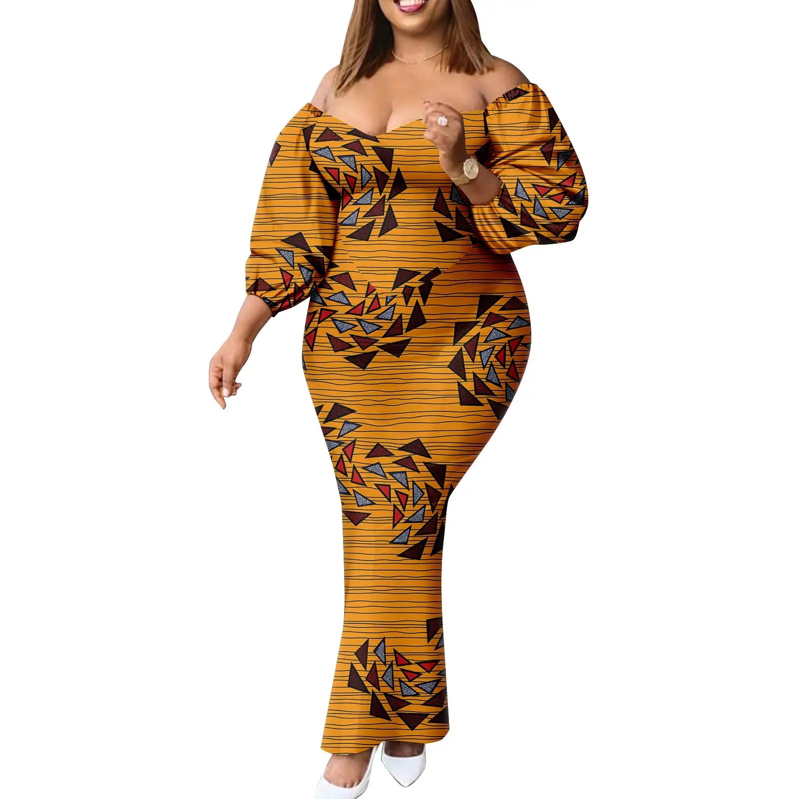 Afripride African Women Ankara Printed Fabric Dress Customized Loose Sexy Bubble Sleeve Dresses 2425027 - Fashion Couture