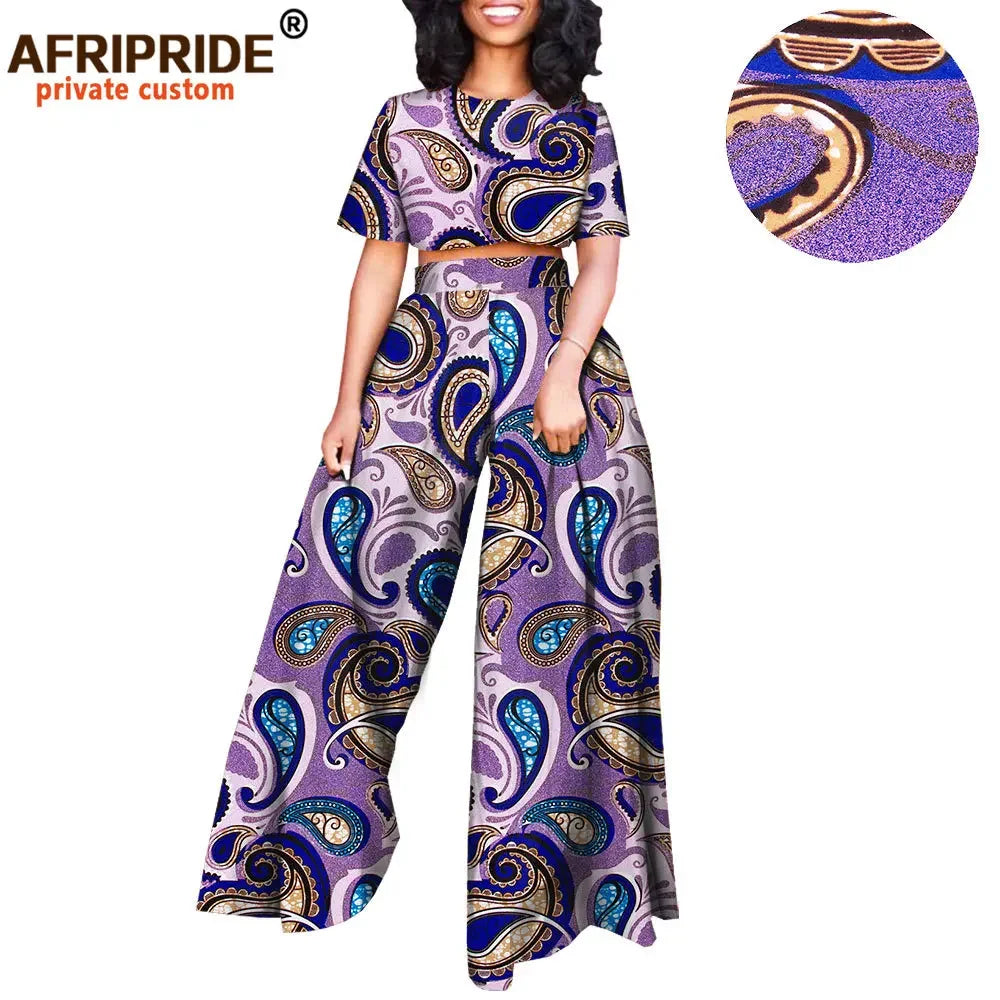 African 2 piece Set for Women Print Tops and Ankara Pants Dashiki Clothing Tracksuit Short Blouse Outfits Wax AFRIPRIDE A2026001 - Fashion Couture