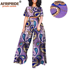 African 2 piece Set for Women Print Tops and Ankara Pants Dashiki Clothing Tracksuit Short Blouse Outfits Wax AFRIPRIDE A2026001 - Fashion Couture
