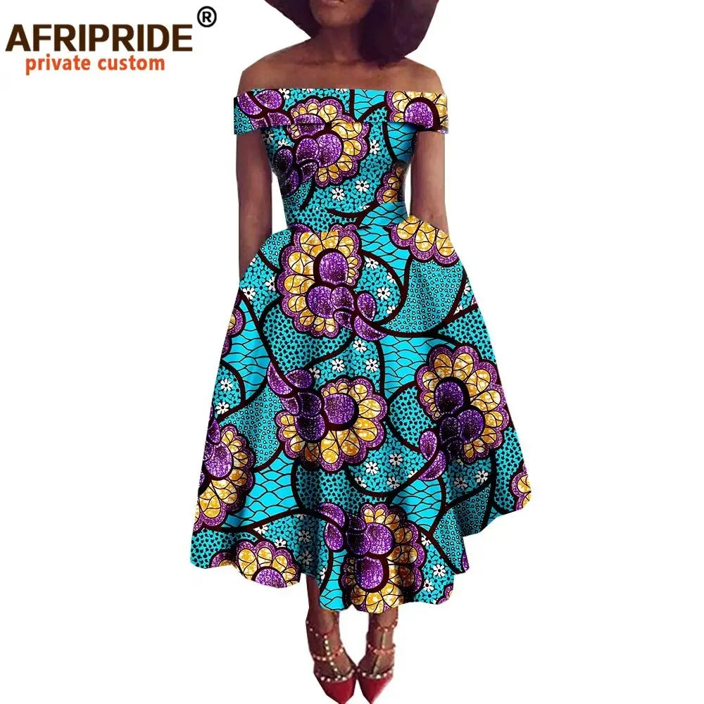 Omotola  Ankara Off Shoulder Dress - Fashion Couture